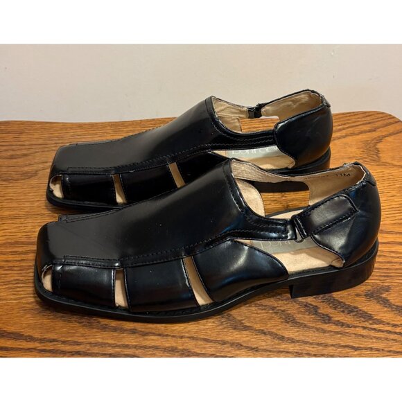 Lucio Ricci Black Leather Mens Dress Shoe Sandals Size 11 Cut-Out Detail - Picture 3 of 9